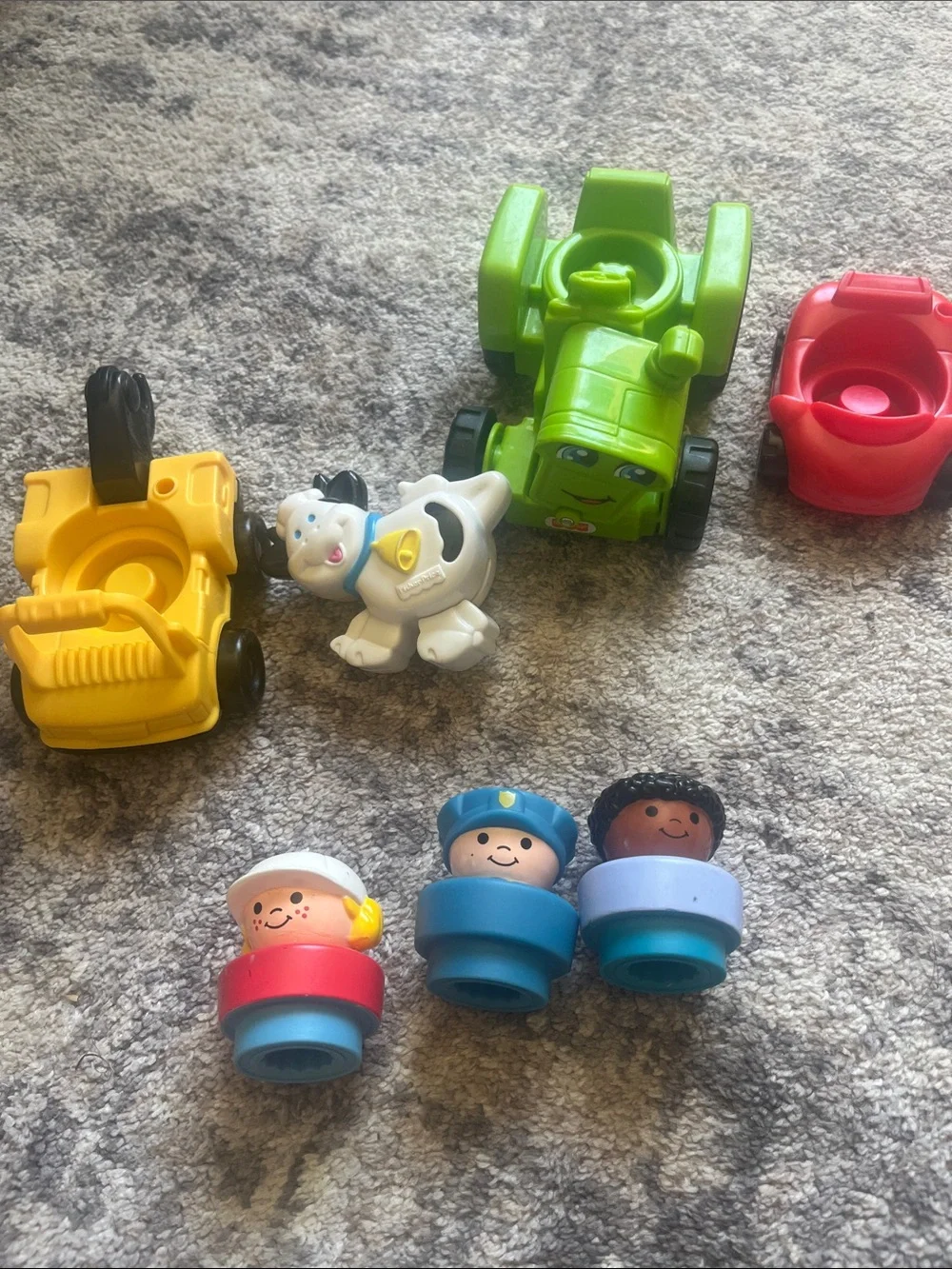 Vintage fisher price Assorted Kids Toy Cars and Characters - Green, Yellow,